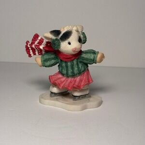 Mary's Moo Moos Figurine Cow Ice Skating Christmas‎ Holiday Decor 3.5"